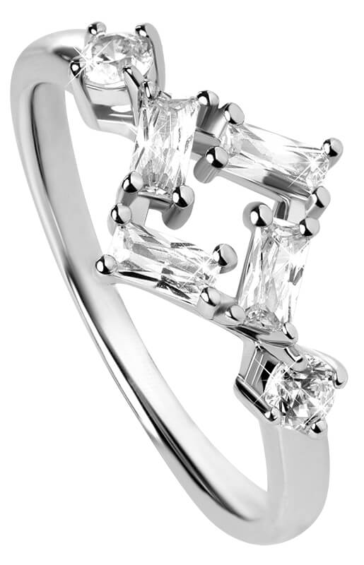 Levně Silver Cat Čtvercový stříbrný prsten se zirkony SC333 52 mm