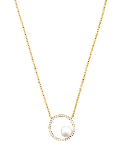 Levně Silver Cat Slušivý pozlacený náhrdelník s kubickými zirkony a perlou SC501