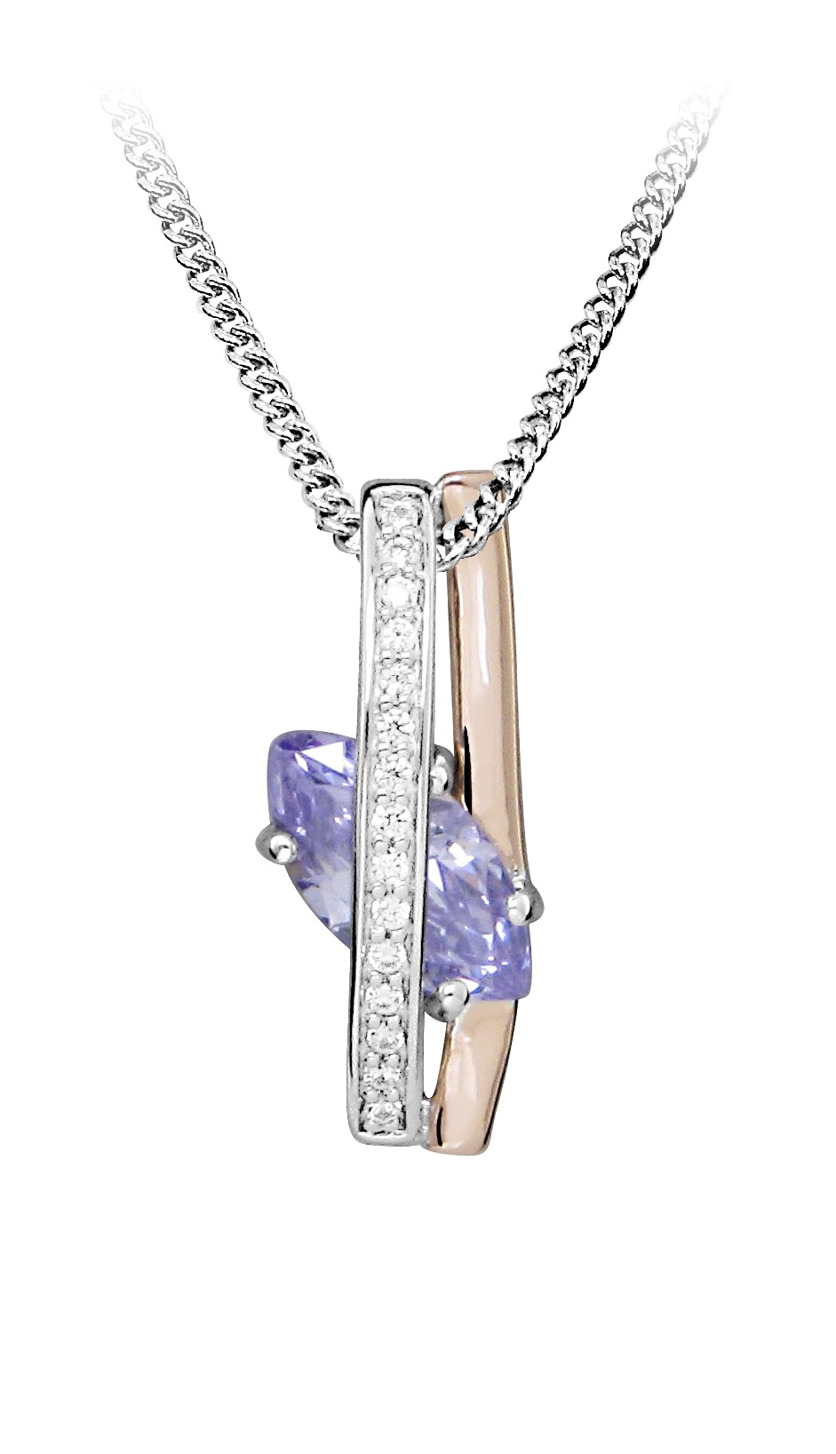 Levně Silver Cat Módní náhrdelník s fialovým kubickým zirkonem SC465 (řetízek, přívěsek)