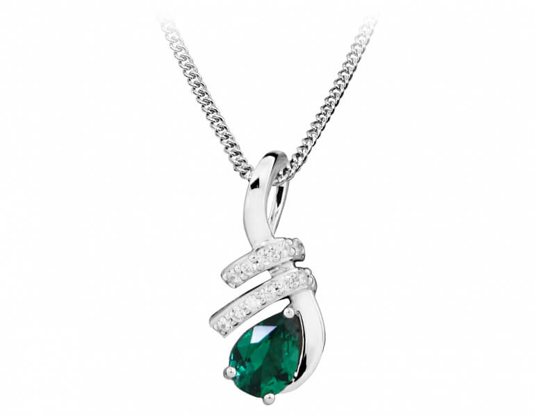 Silver Cat Módny náhrdelník so zirkónmi a smaragdovým sklom SC379