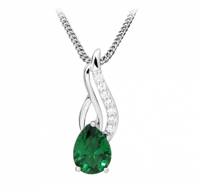 Silver Cat Módní náhrdelník se zirkony a smaragdovým sklem SC395