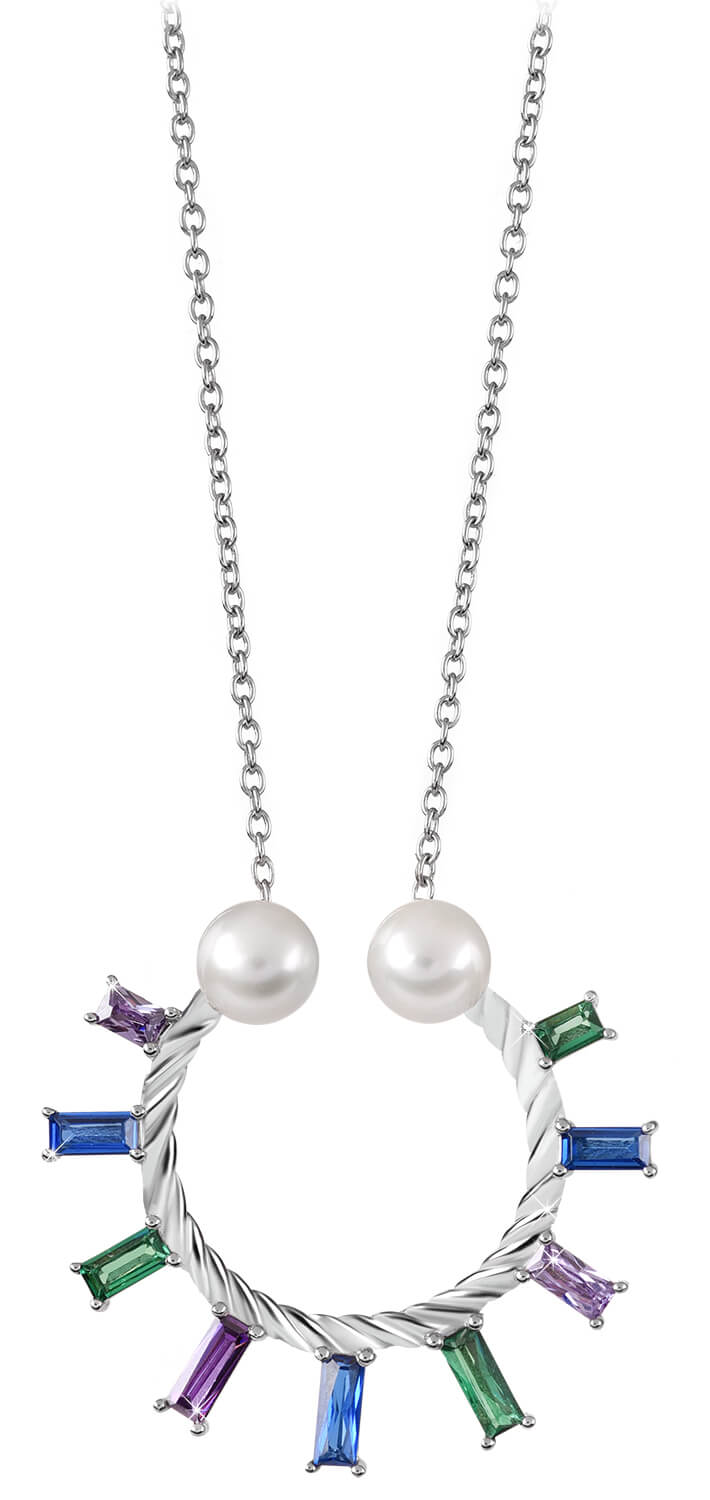 Silver Cat -  Dámský náhrdelník se zirkony a perlami SC349