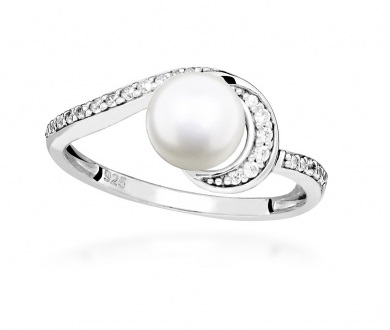 Silver Cat Stříbrný prsten s kubickými zirkony a pravou perlou SC496 52 mm