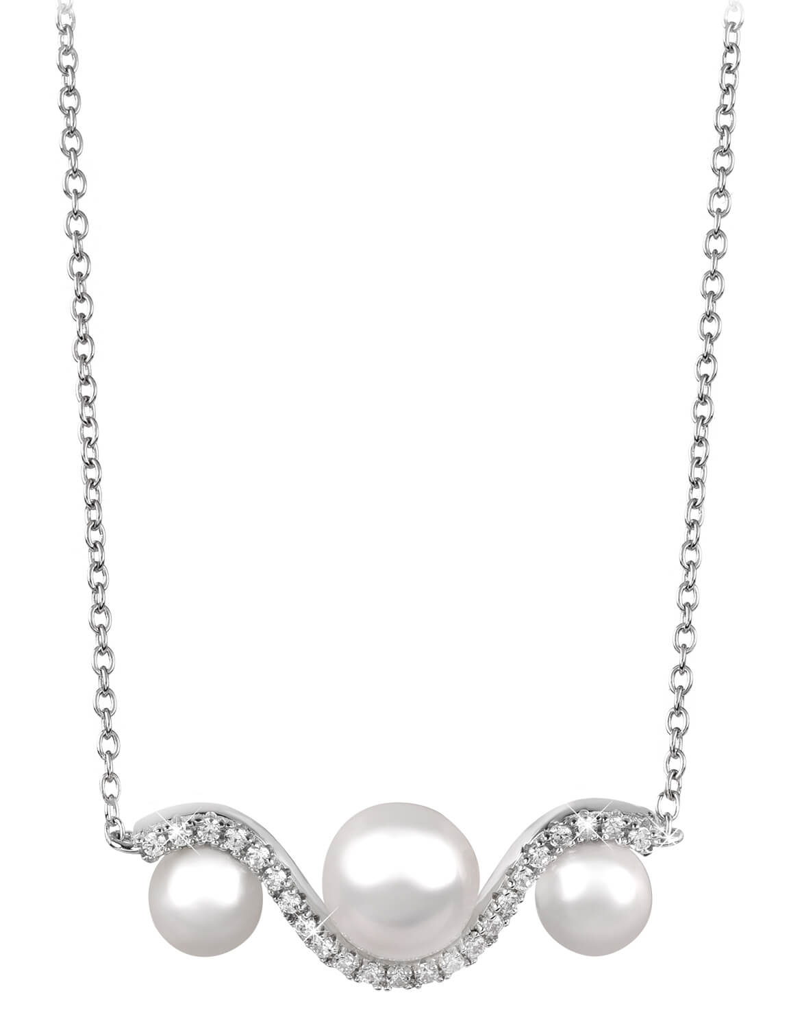 Levně Silver Cat Elegantní stříbrný náhrdelník se zirkony a perlou SC340