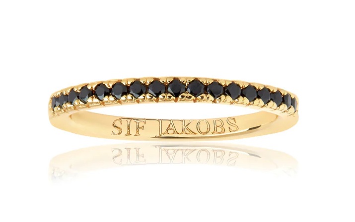 Sif Jakobs Pozlacený prsten s černými kubickými zirkony Ellera SJ-R2869-BK-YG 60 mm