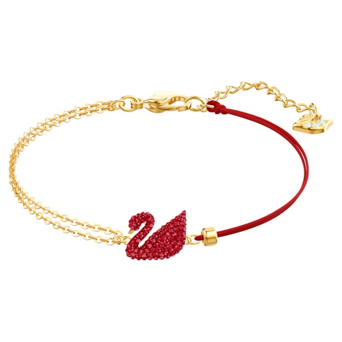 Swarovski Divatos textil karkötő aranyozott lánccal Iconic Swan 5465403