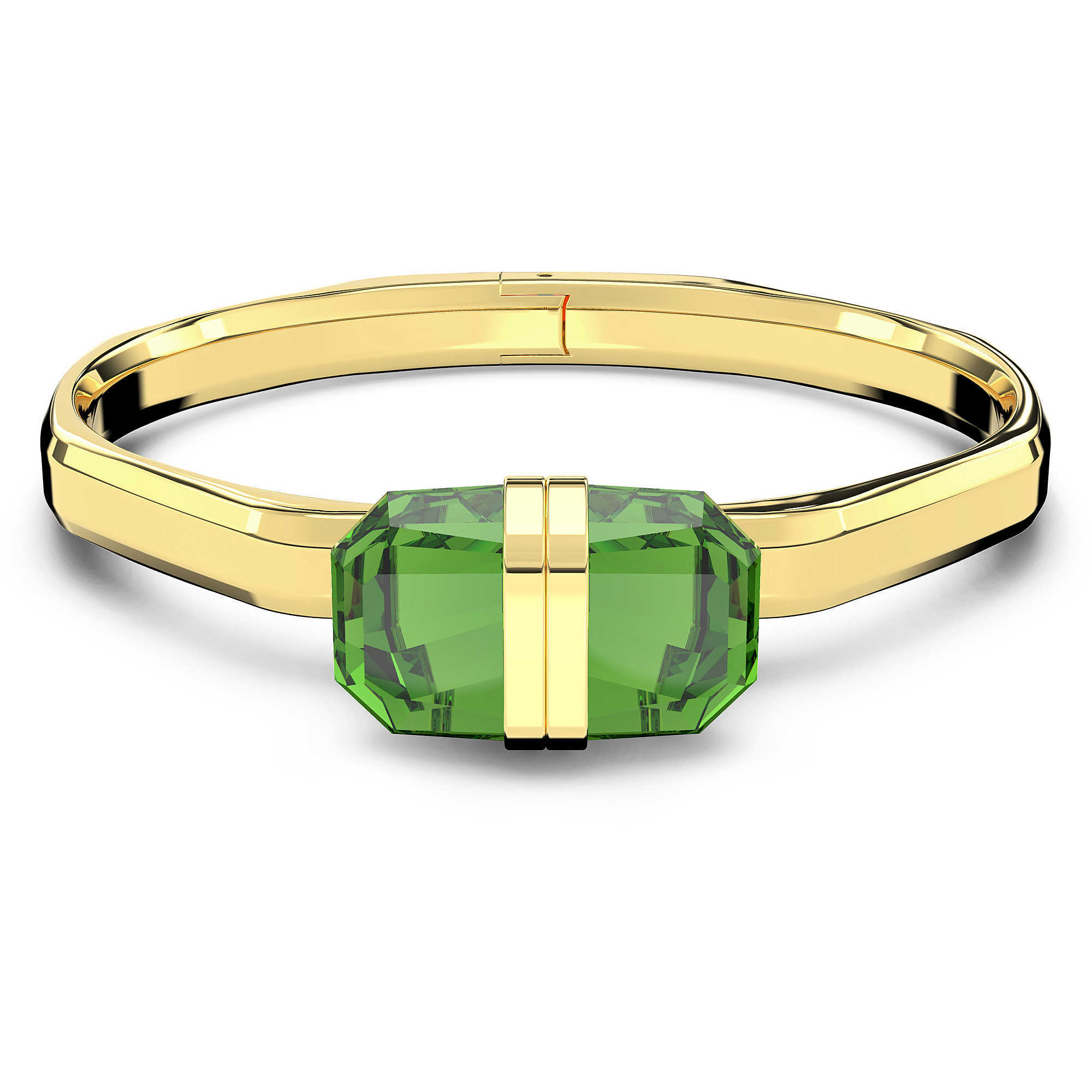 Swarovski Pozlacený pevný náramek s zelenými krystaly Lucent 5633624 M (5,6 x 4,6 cm)