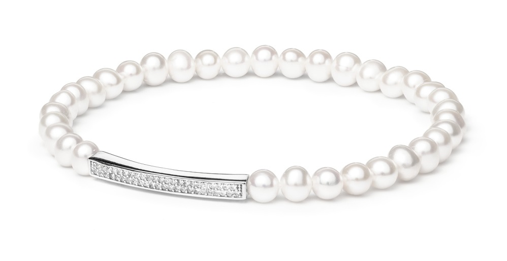 Levně Silvego Flexibilní perlový náramek Noya se stříbrnou dekorací LPS19222BW
