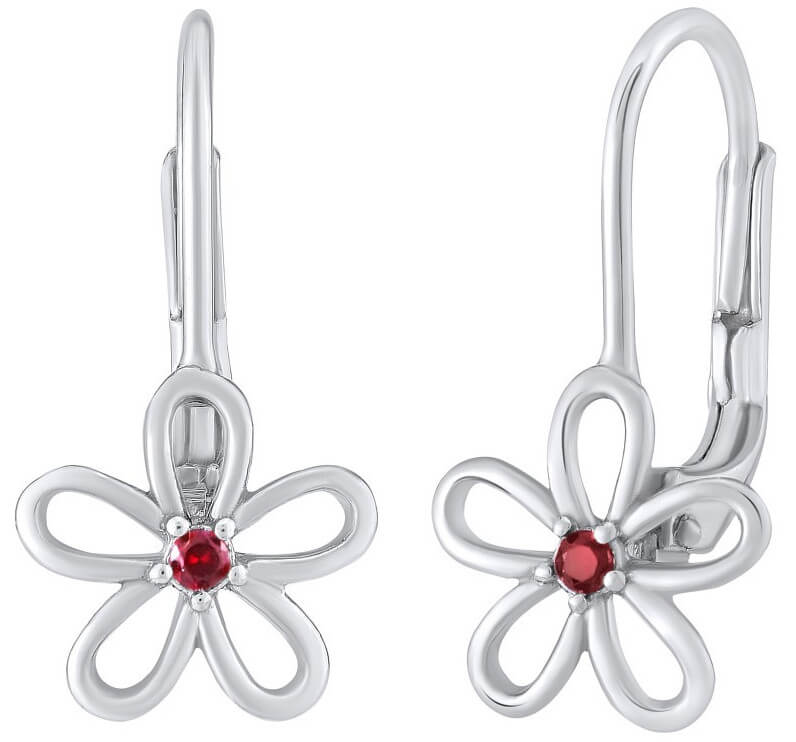 Silvego Orecchini in argento - fiore con zircone rossa SILVEGOB31857R