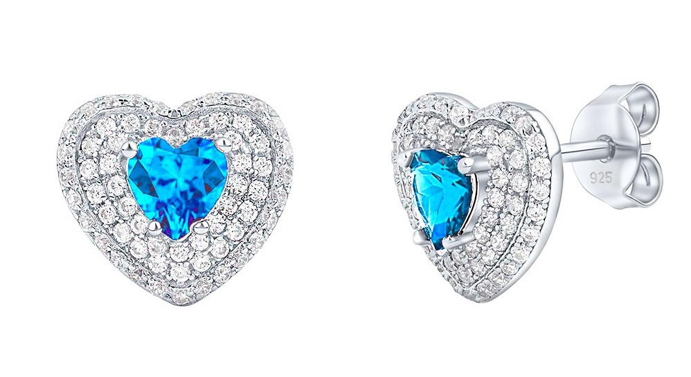 Silvego Strieborné náušnice srdca Susan s pravým modrým topazom a Brilliance Zirconia MW11360ETS