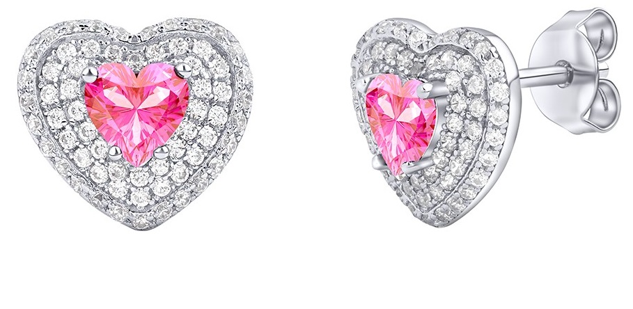 Silvego Orecchini cuori in argento Sudan con rosa e trasparenti Brilliance Zirconia MW11360EP