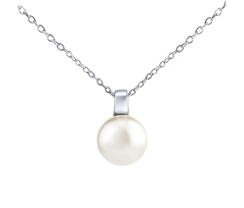 Silvego Strieborný náhrdelník s bielou perlou Swarovski ® Crystals 12 mm LPS061912PSWW (retiazka, prívesok)