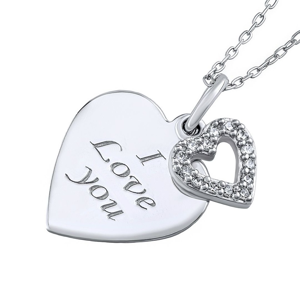 Levně Silvego Stříbrný náhrdelník s přívěskem srdíčka "I love you" ZT131008NW