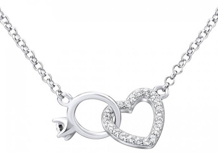 Silvego Stříbrný náhrdelník srdce propojené s prstýnkem MWN01149