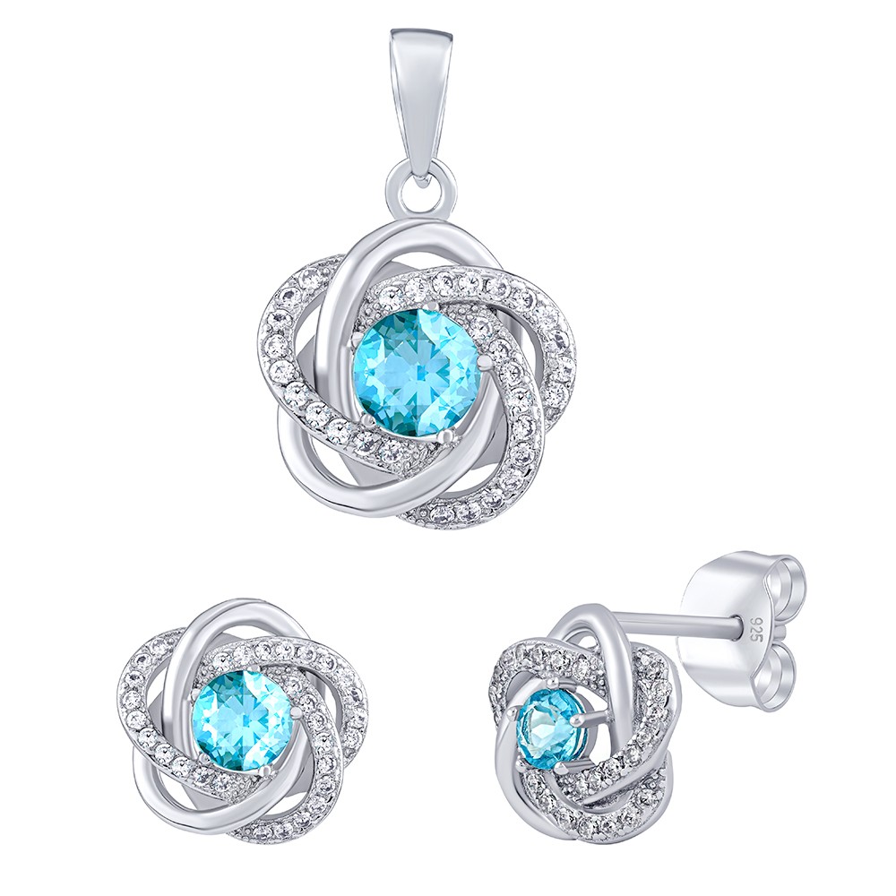 Silvego Stříbrný set šperků ROSALYN s pravým Topazem Swiss a Brilliance Zirconia JJJS0088TS (náušnice, přívěsek)