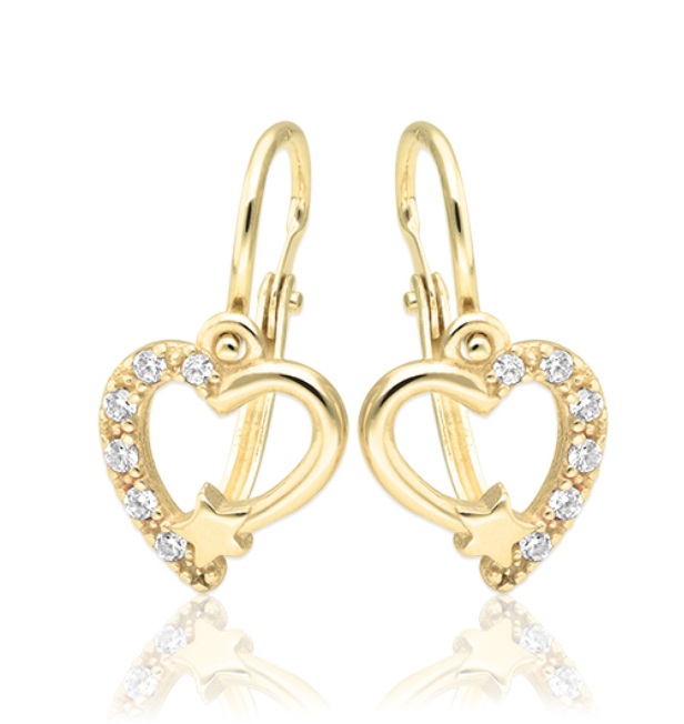 Soliter Detské zlaté náušnice Srdiečko so zirkónmi 239 001 01340 00