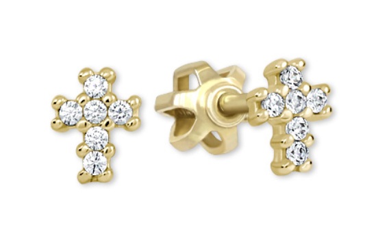 Soliter Náušnice zo žltého zlata so zirkónmi Křížek 239 001 00783 00