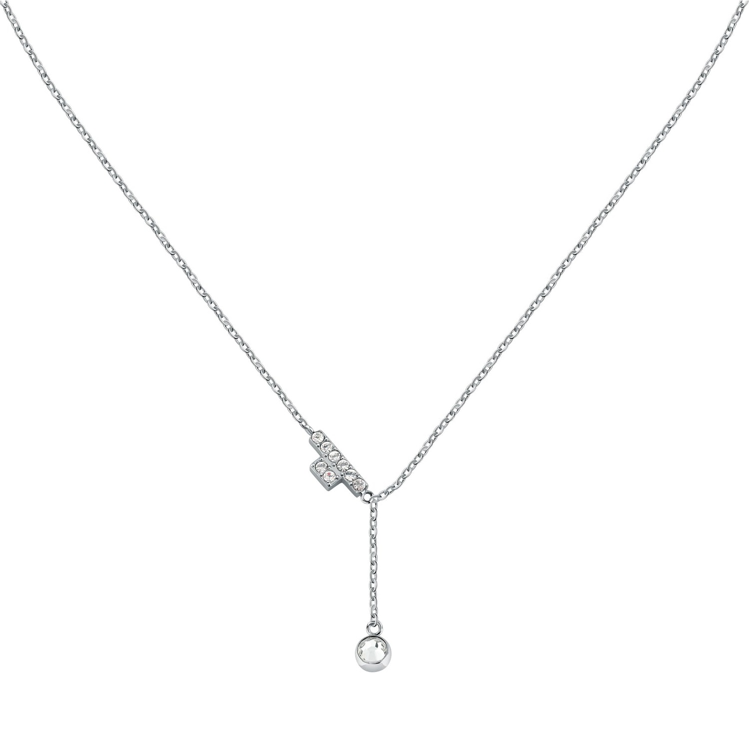 Trussardi Jemný oceľový náhrdelník s kryštálmi T-Logo TJAXC08