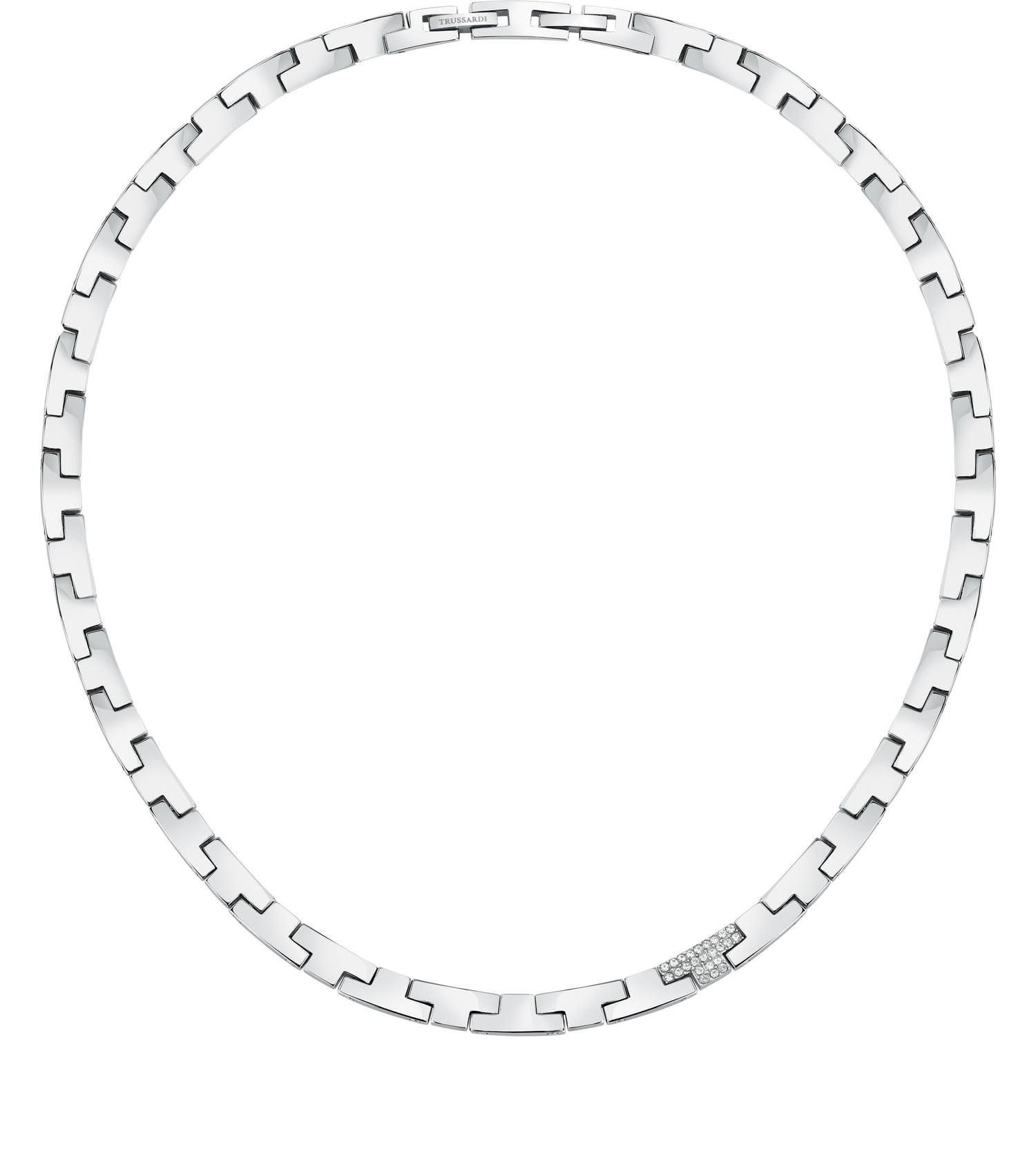 Levně Trussardi Luxusní ocelový náhrdelník se zirkony T-Logo TJAXC03