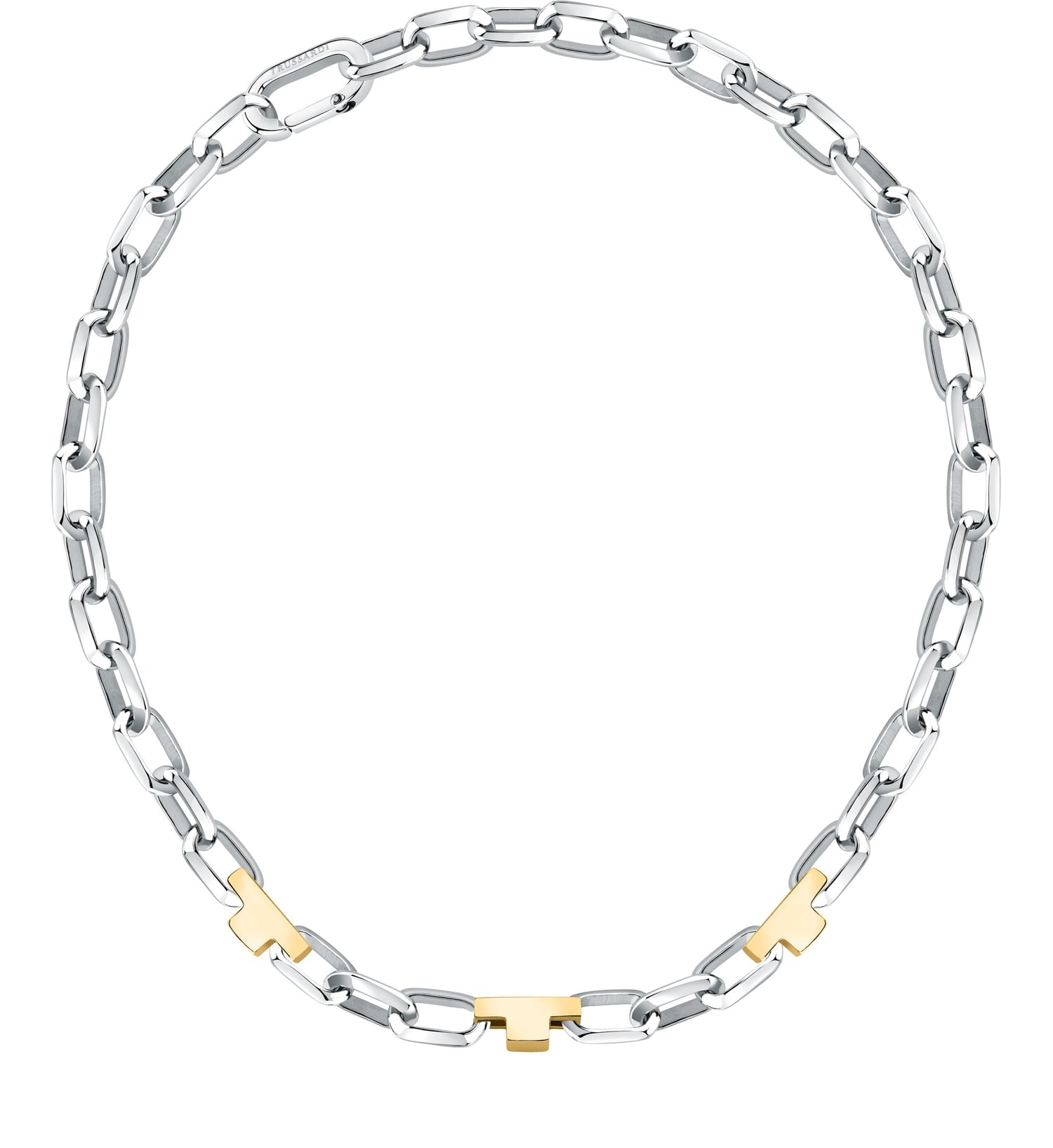 Trussardi Masívny oceľový bicolor náhrdelník T-Logo TJAXC01