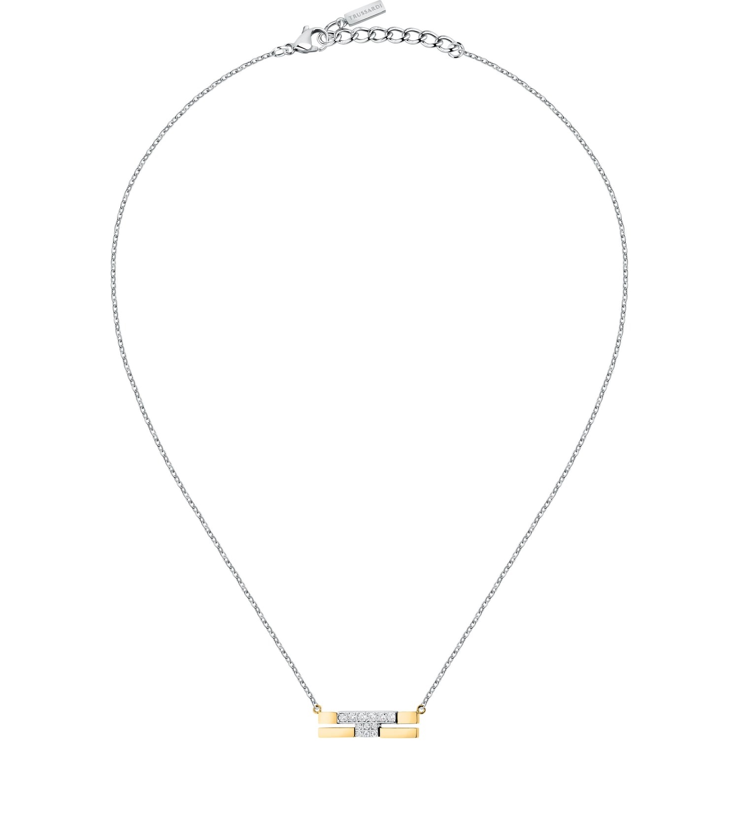 Levně Trussardi Ocelový bicolor náhrdelník se zirkony T-Logo TJAXC06