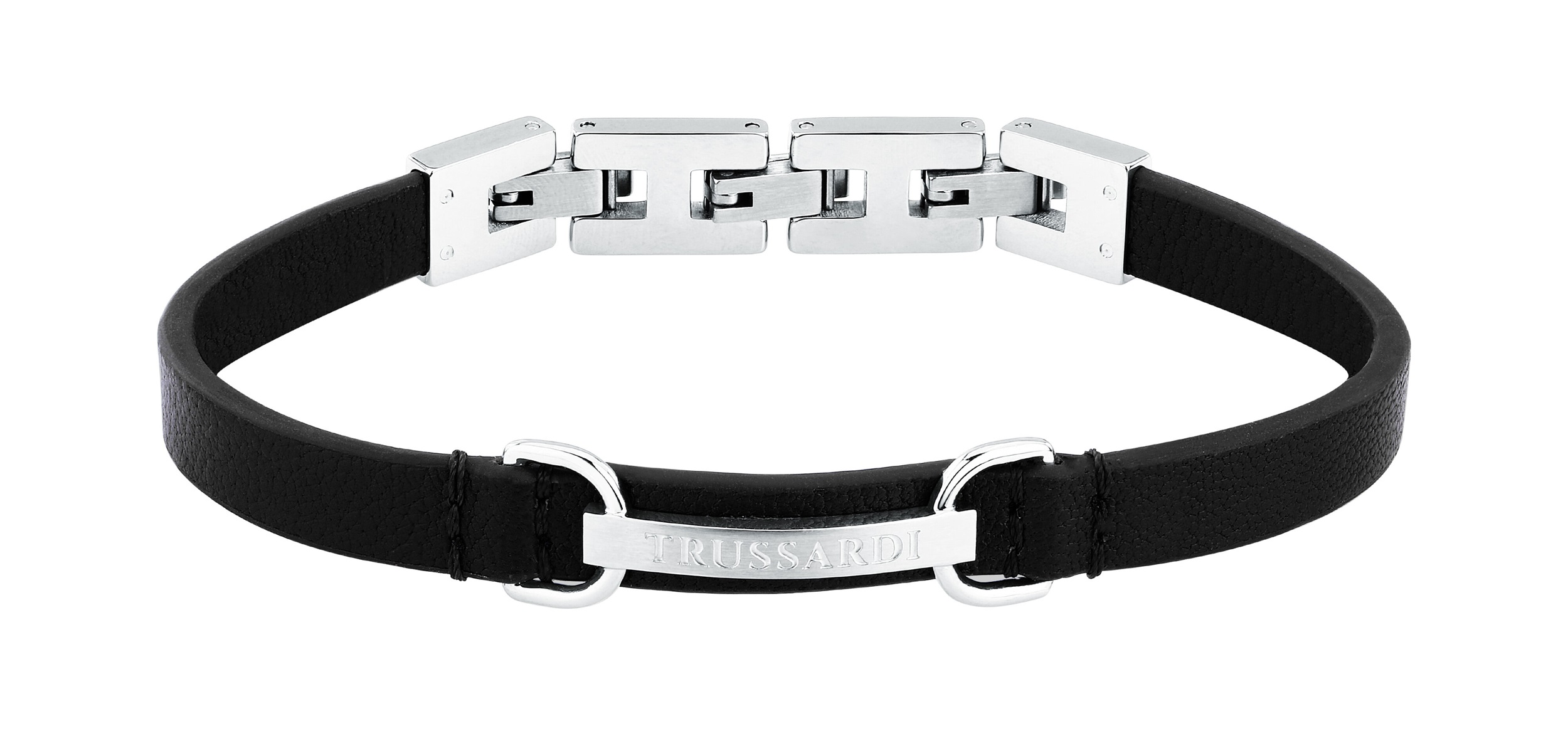 Trussardi Pánský náramek z černé kůže T-Leather TJAXZ08