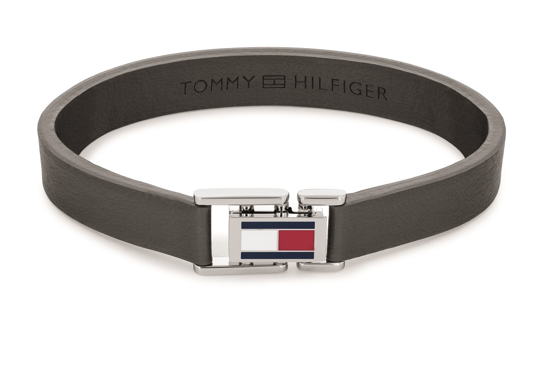 Tommy Hilfiger Šedý kožený náramek s ocelovým zapínáním 2790428