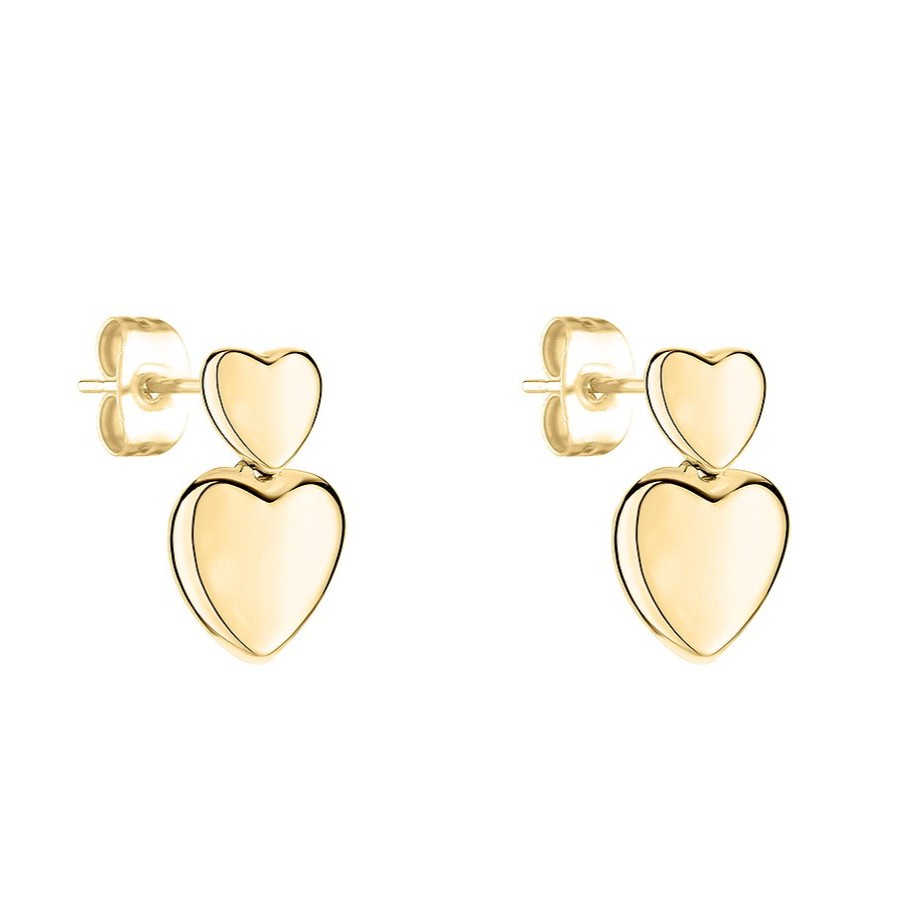 Tamaris Pozlacené visací náušnice Srdíčka Bold Hearts TJ-0628-E-14