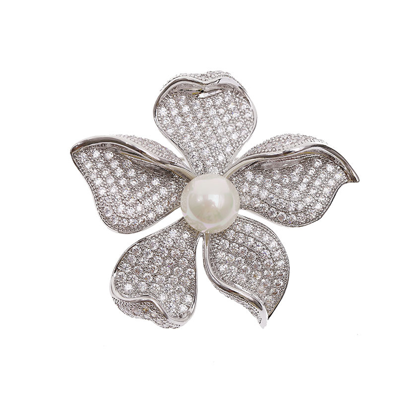 Troli Elegantní brož s umělou perlou a krystaly Silver