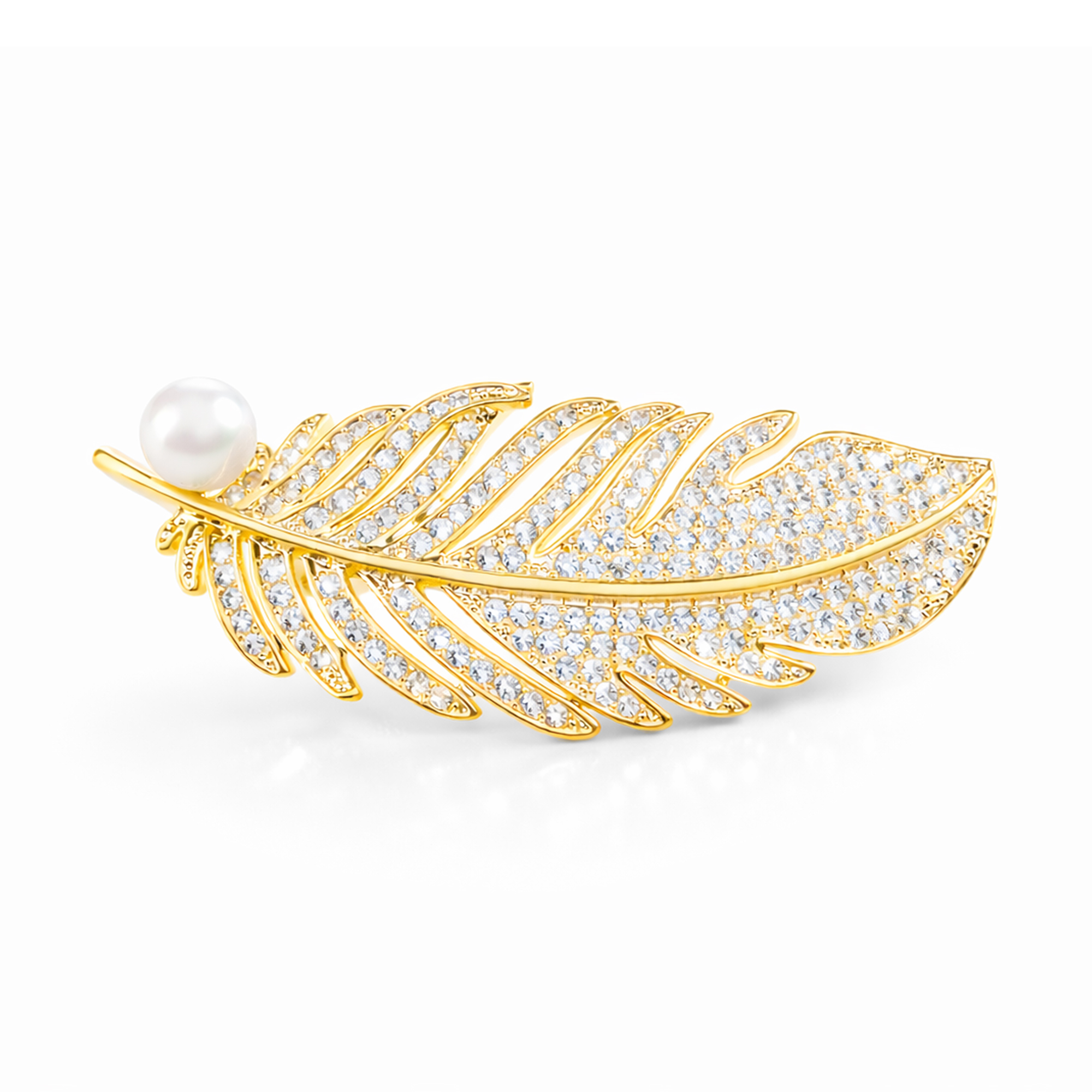 Troli Brošňa pozlátené pierko s pravou perlou Zlato