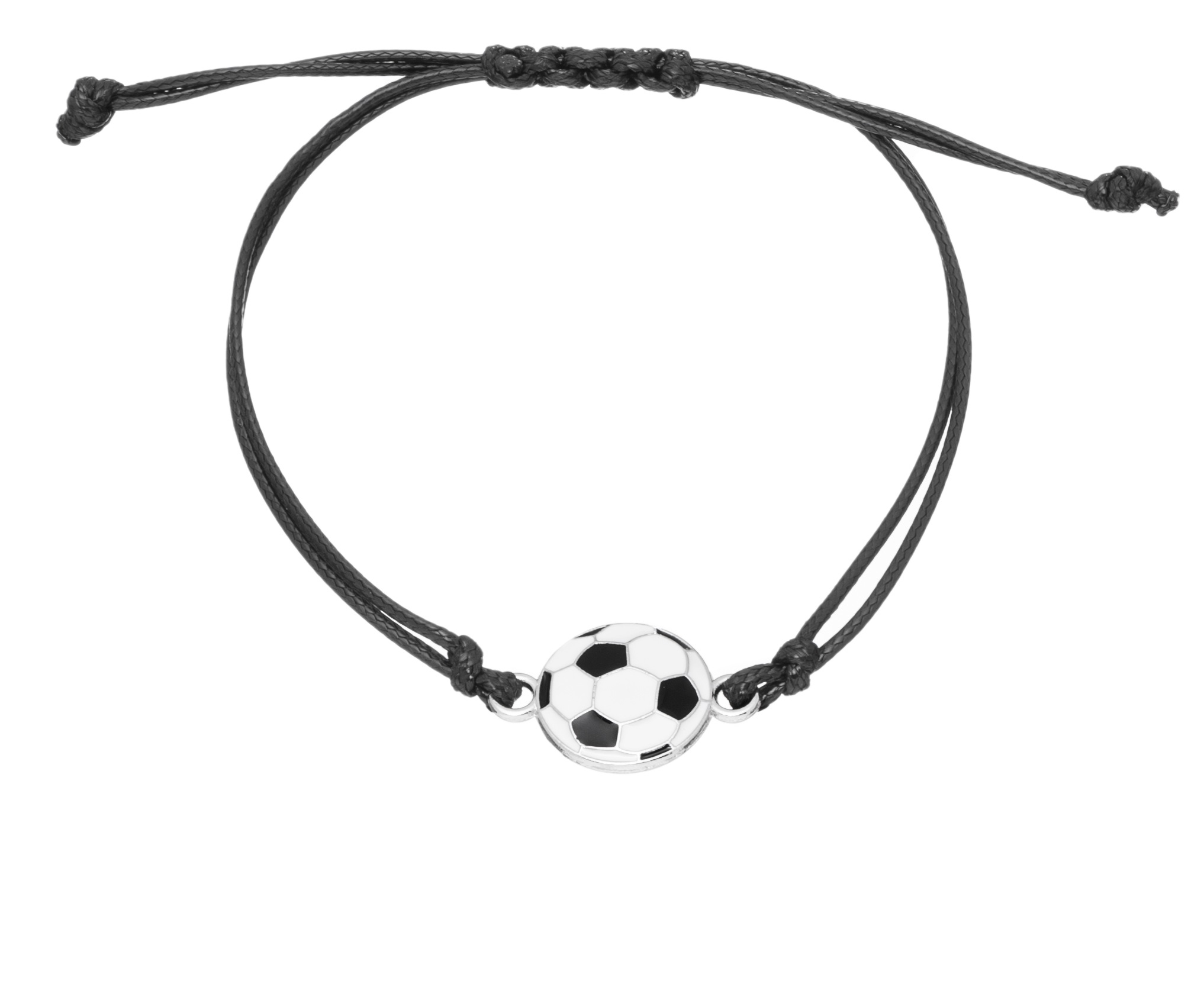 Troli Braccialetto in cordino tessile nero con Pallone da calcio