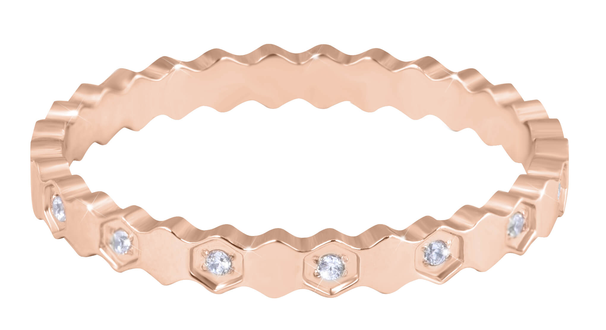 Troli Designový pozlacený prsten z oceli s čirými zirkony Rose Gold 57 mm