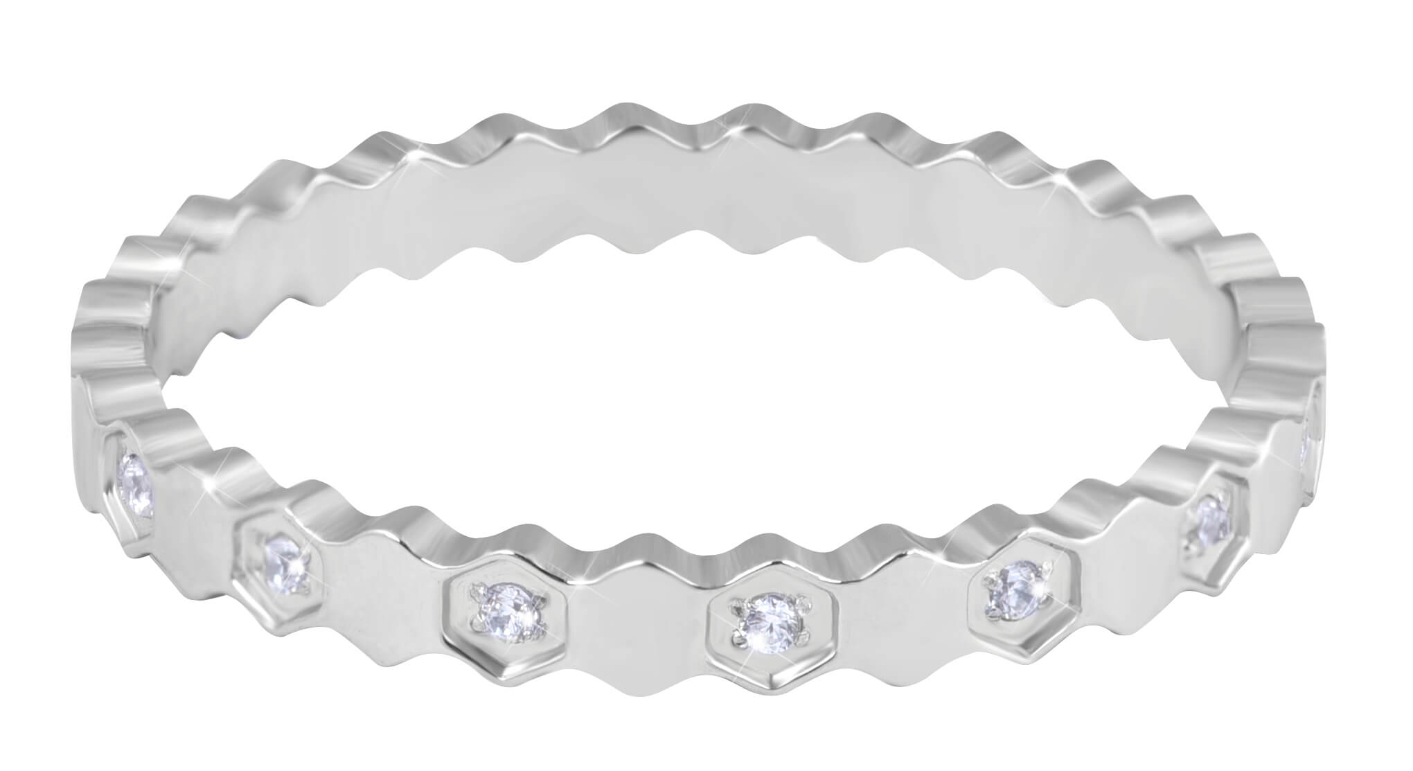 Troli -  Designový prsten z oceli s čirými zirkony Silver 50 mm