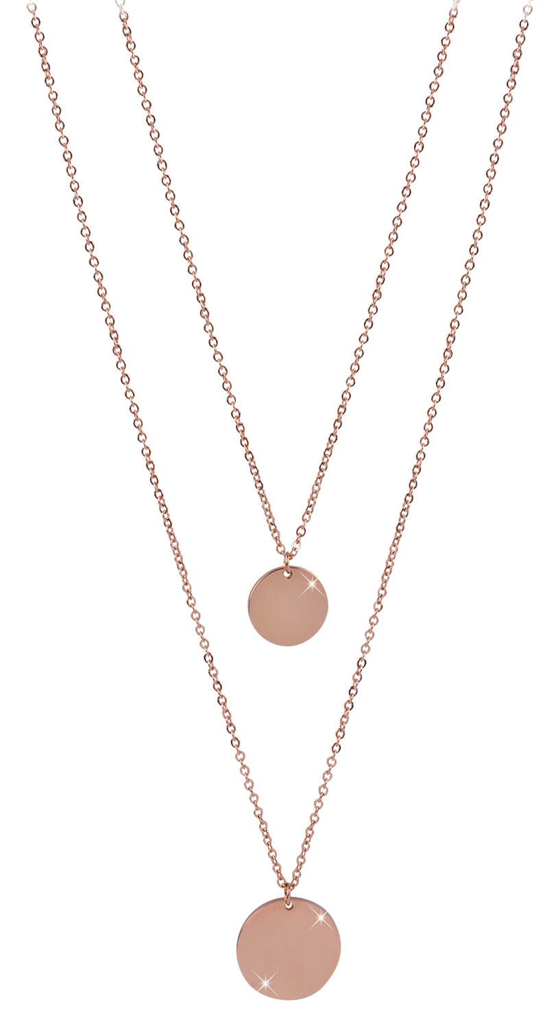Troli -  Dvojitý náhrdelník s kruhovými přívěsky z růžově pozlacené oceli