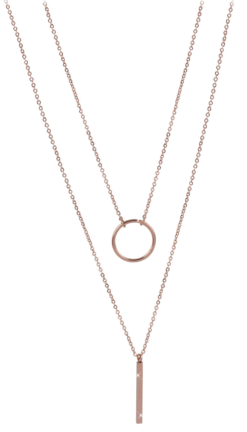 Troli Dvojitý náhrdelník se stylovými přívěsky z růžově pozlacené oceli
