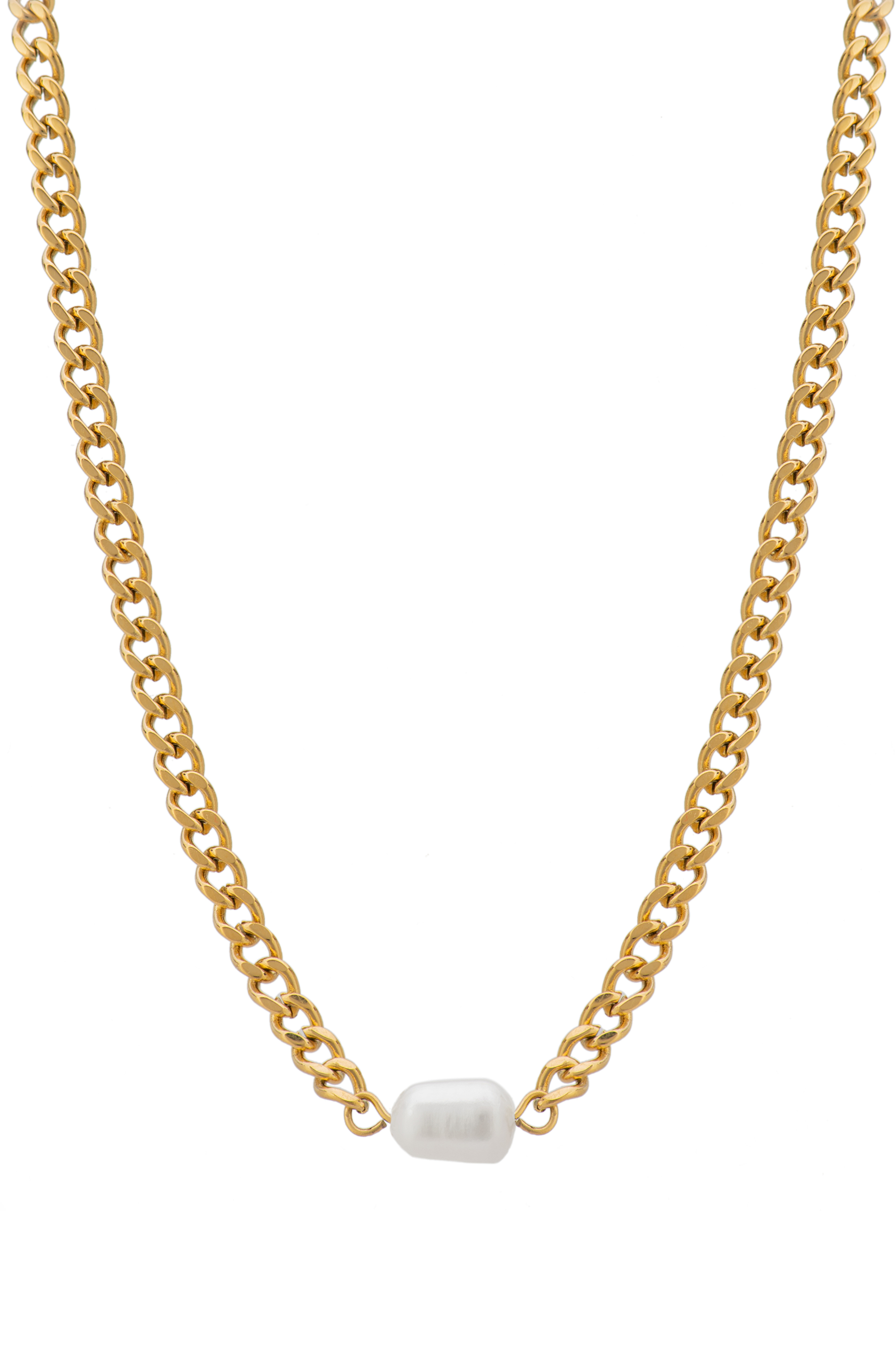 Levně Troli Elegantní pozlacený náhrdelník se sladkovodní perlou VAAXP539