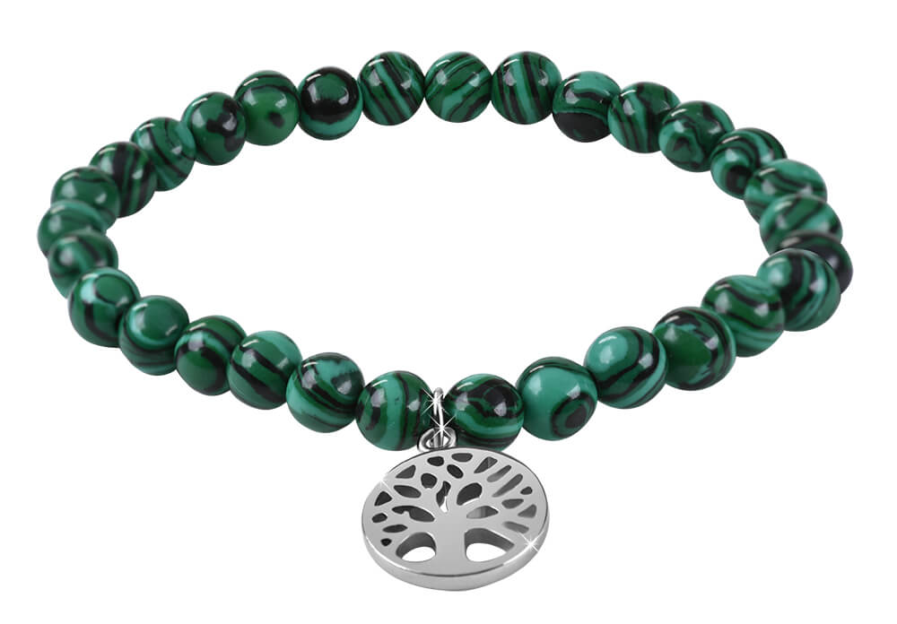 Troli Braccialetto di perline in malachite con l'albero della vita 18 cm