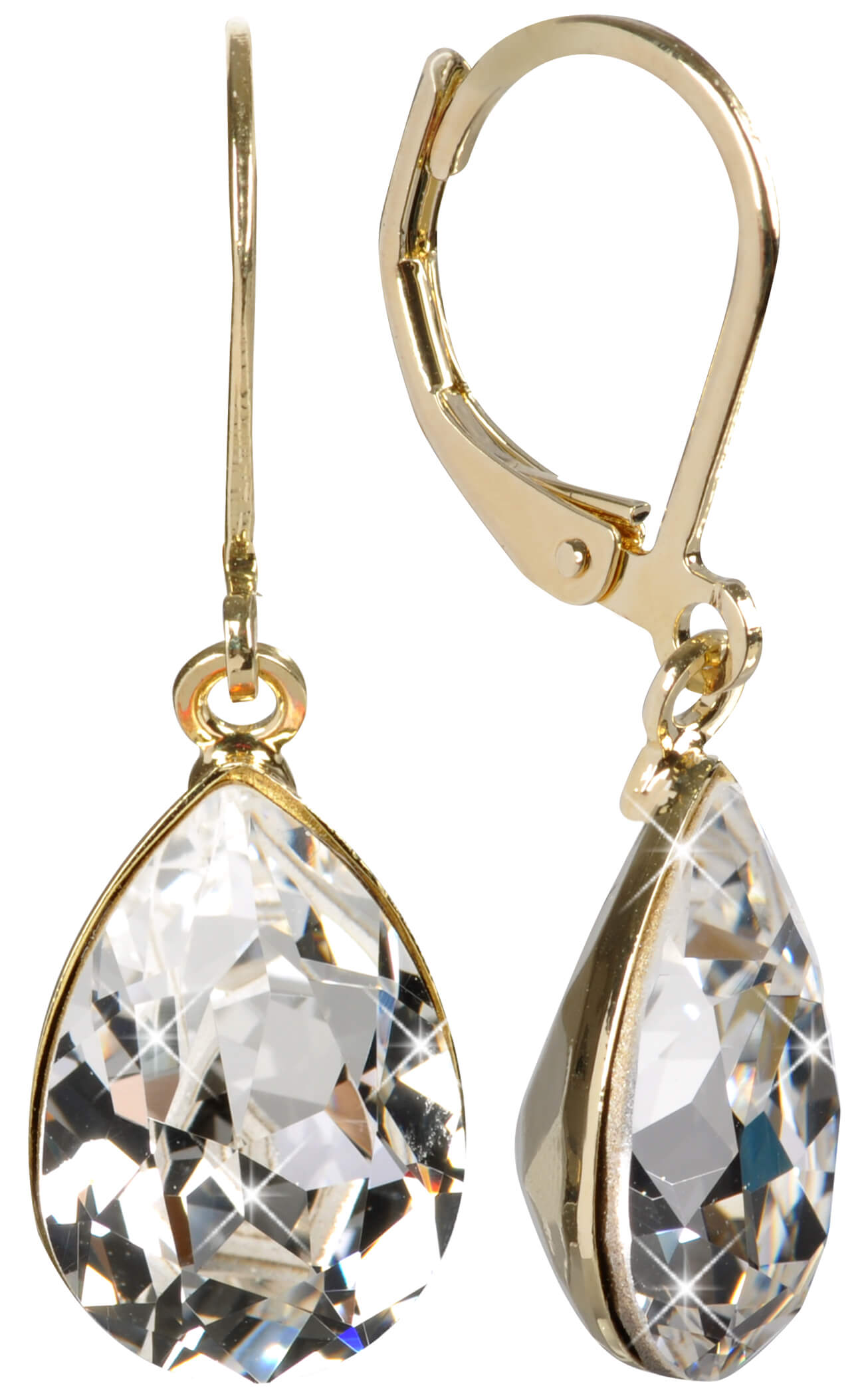 Levien Elegantné pozlátené náušnice s kryštálmi Pear Crystal