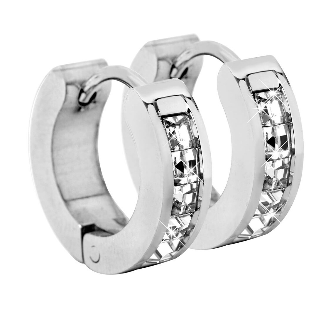 Troli Oceľové náušnice krúžky s kryštálmi