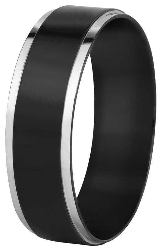 Troli Oceľový čierny prsteň so strieborným okrajom 72 mm