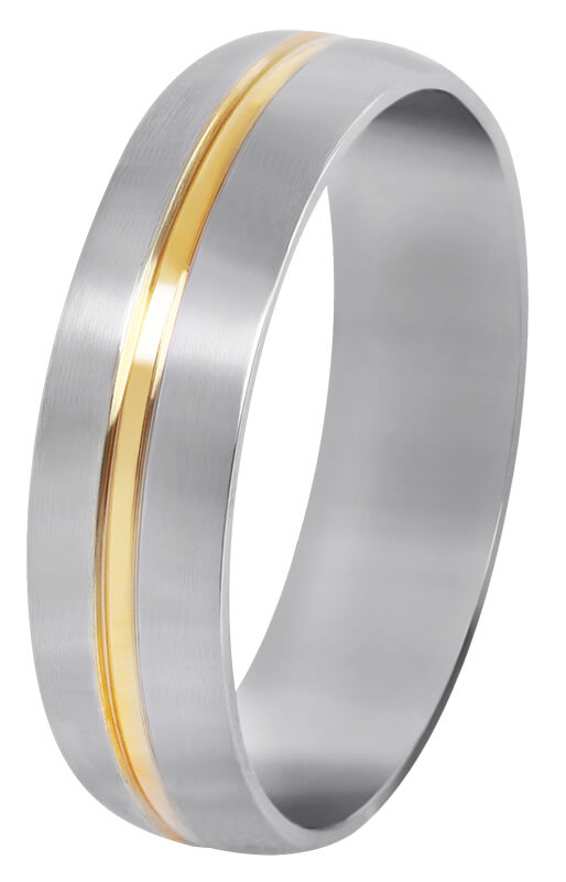 Troli Ocelový snubní prsten se zlatým proužkem 49 mm