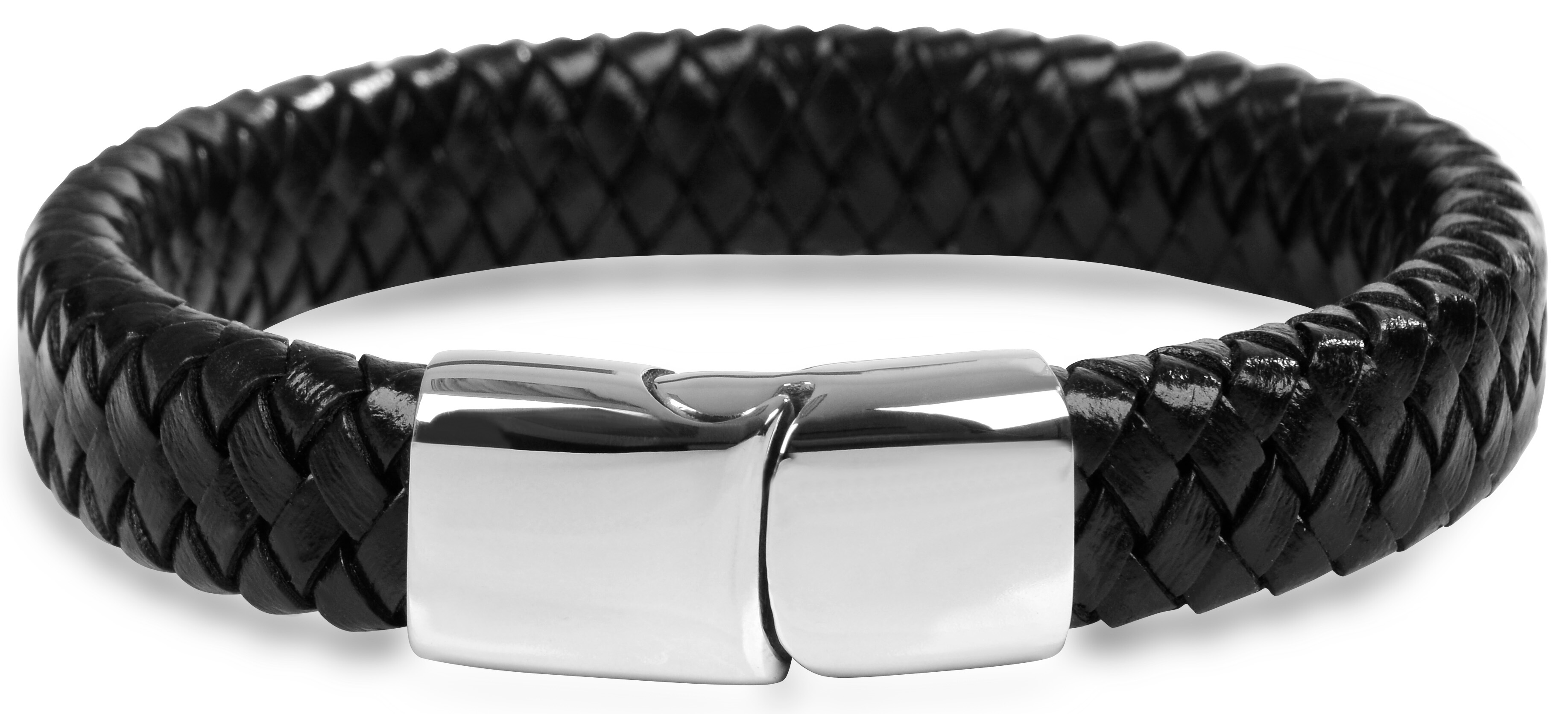 Troli Bracciale da uomo intrecciato in pelle nera Leather