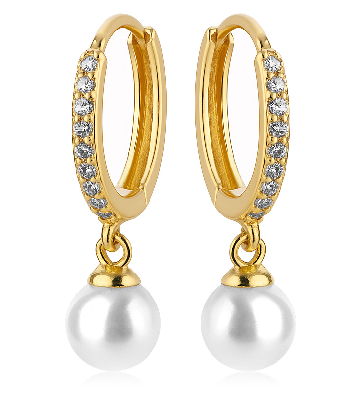 Troli Pozlacené kruhové náušnice s krystaly a perlou VREPE003GI