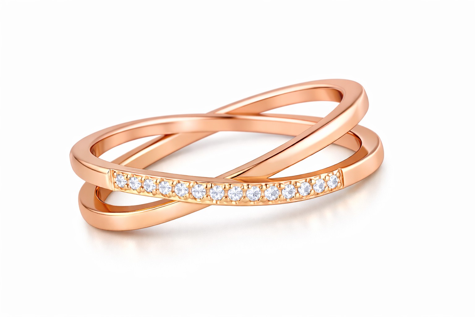 Troli Pozlátený dvojitý prsteň z ocele s čírymi zirkónmi Rose zlaté 57 mm