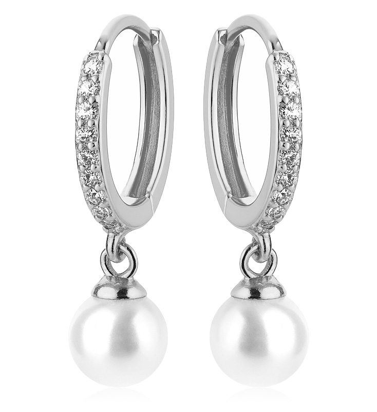 Troli Půvabné kruhové náušnice s krystaly a perlou VREPE003SI