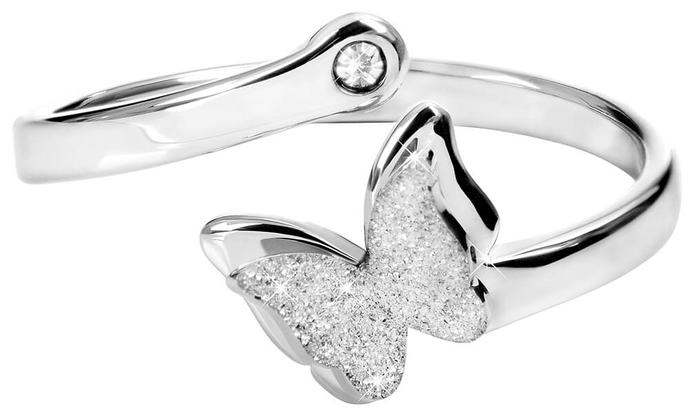 Levně Troli Romantický ocelový prsten s motýlkem