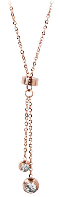 Levně Troli Růžově pozlacený ocelový náhrdelník s krystaly