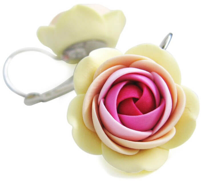 Troli Růžovo-vanilkové visací náušnice ve tvaru kytiček Summer Flower