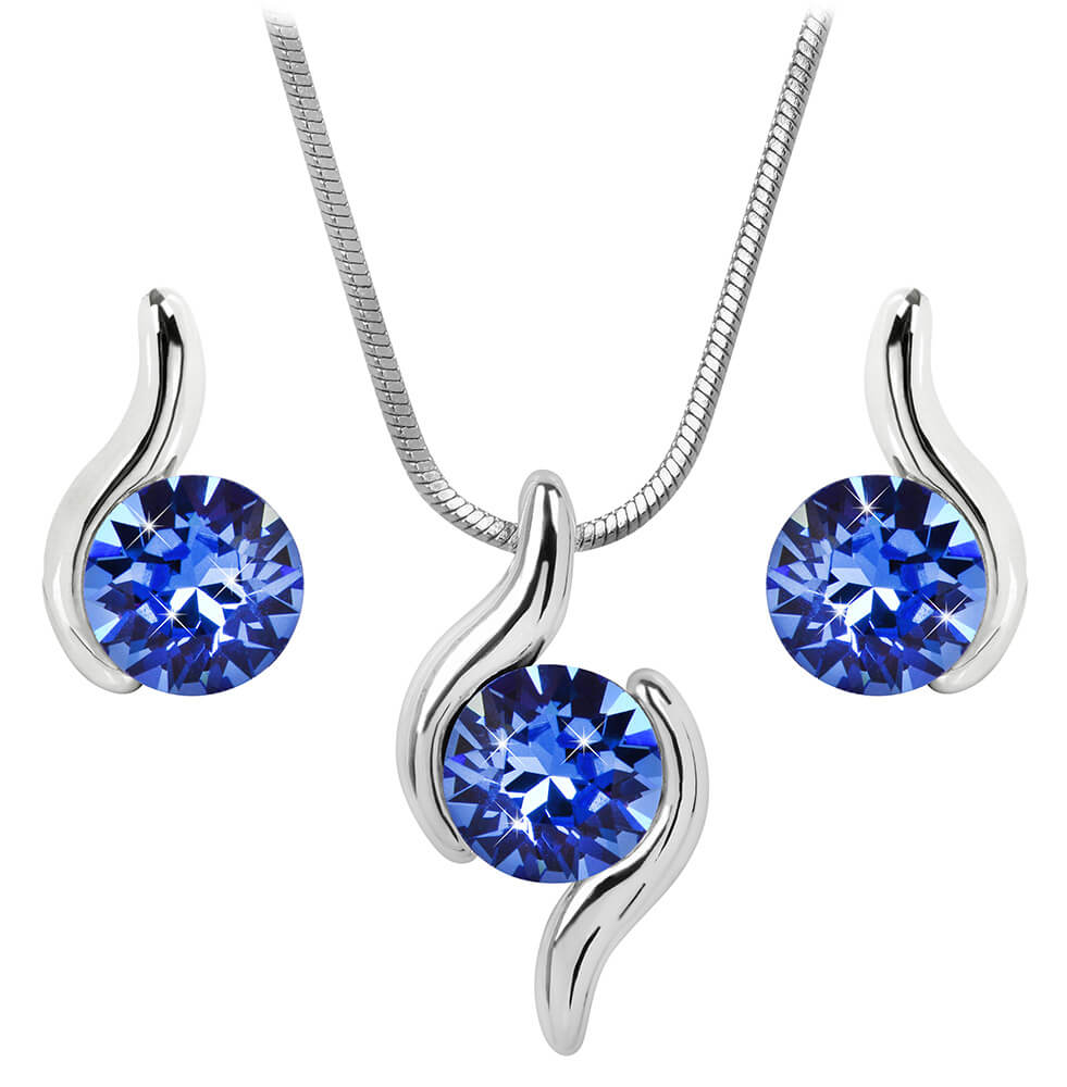 Levien Půvabná sada náhrdelníku a náušnic Chaton Wave Sapphire