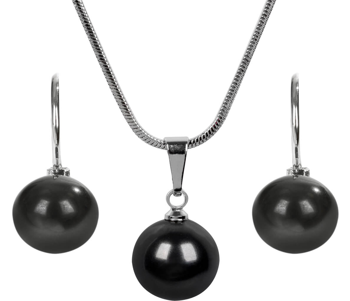Levien Moderní sada náhrdelníku a náušnic Pearl Black SET-041